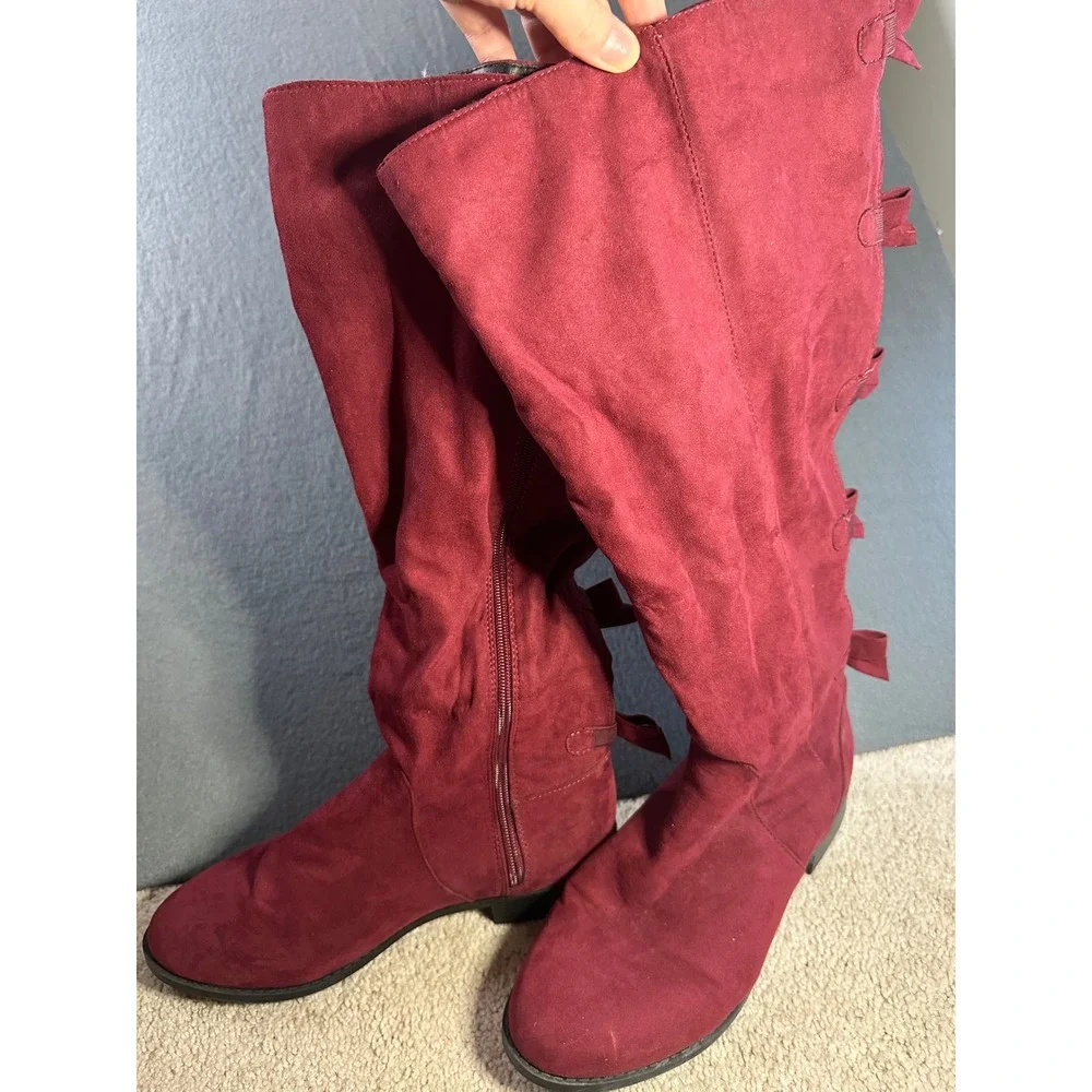 Torrid Burgundy Wine Over-the-Knee Bow Detail Boots Size 10 Wide Calf